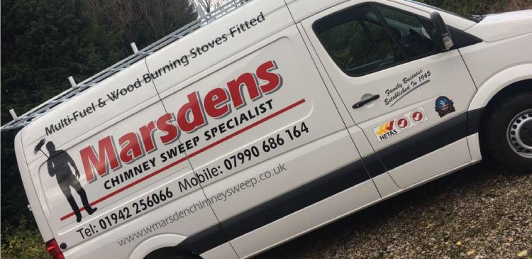 Marsdens Chimney Sweeps van in Hindley, Wigan
